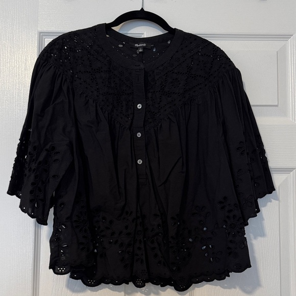 Madewell Tops - Madewell Black Eyelet Blouse Women Size L